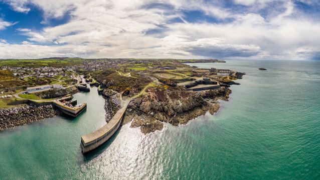 Aerial view of Amlwch Harbour on Anglesey, North Wales, UK