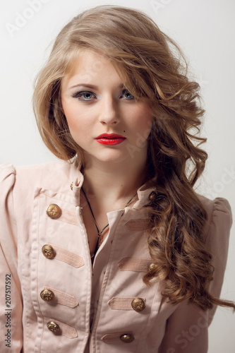 Close Up Portrait Of Beautiful Young Blonde Woman With Curly Hair