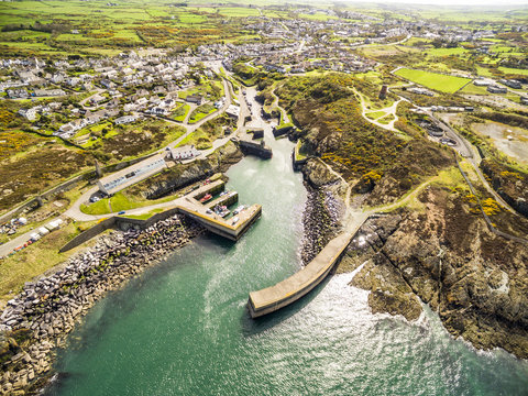 Aerial view of Amlwch Harbour on Anglesey, North Wales, UK