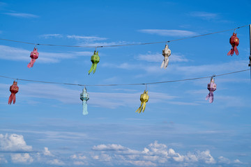 Flag or Tung Lanna Lamps at Chiang Mai, Thailand. On blue sky background