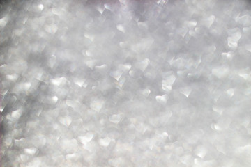 abstract background, neon light silver, grey and white bokeh hearts