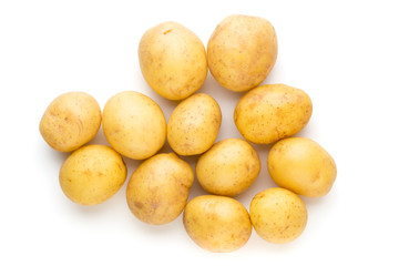 New potato and rosemarin isolated on white background close up.