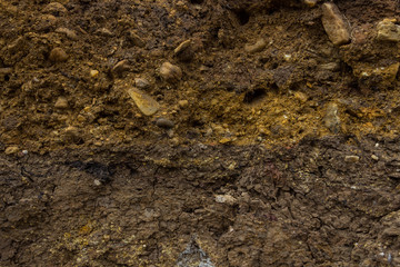 vertical section of land, different rocks, alumina, clay and others