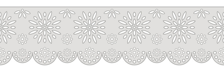 Decorative ornament for border of fabric. Stylized texture of embroidery, imitation satin stitch. Vector pattern for printing on fabric, clothes, hem of dress, cuff, collar. 
