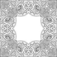 Vector template zentangle frame floral mandala for decorating greeting cards, coloring books, art therapy,  wedding invitation, brochure, flyer, poster, packaging, textile, notebook, cover.
