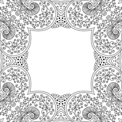 Vector template zentangle frame floral mandala for decorating greeting cards, coloring books, art therapy,  wedding invitation, brochure, flyer, poster, packaging, textile, notebook, cover.
