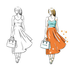 Summer look, vector fashion illustration