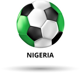 Nigeria card with soccer ball in colors of national flag.