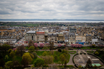View of Princes Street from the inside of the Edinburgh Castle, in Scotland, UK