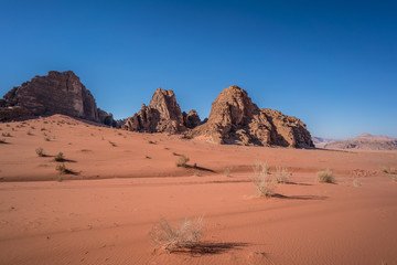 Fototapeta na wymiar Rocks and sand in Wadi Rum desert