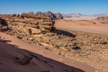 Rocks and sand in Wadi Rum desert