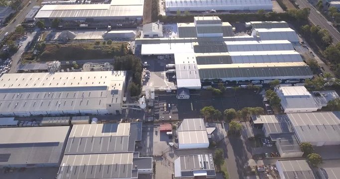 Drone flying over an industrial business park