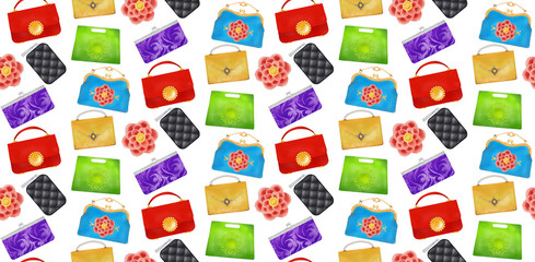 Seamless watercolor pattern with handbags