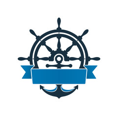 Ship wheel and anchor with label © mehmetbuma