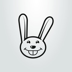 black and white simple vector symbol of a fun cartoon rabbit face