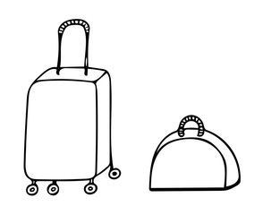 Black line icon suitcase, isolated on white background