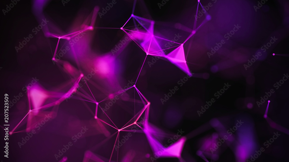Leinwandbilder Abstract purple background with connecting dots and lines. Structure and communication. Plexus effect. Abstract science geometrical network background.