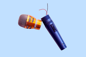Blue mic with golden border,Old broken