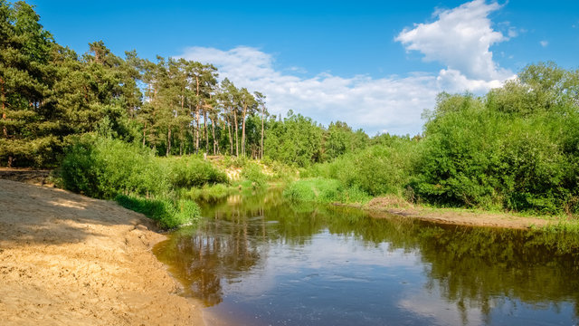 Typical Dutch landscape of 't Lutterzand, a forest area near the German border and a geological monument. It is characterised by the river The Dinkel that passes through and visited by many tourists.