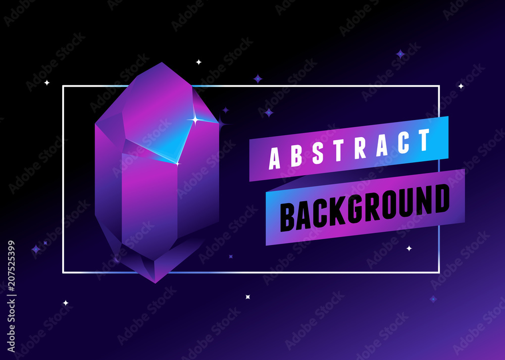 Poster vector design template and illustration in trendy bright gradient colors with abstract crystal shape