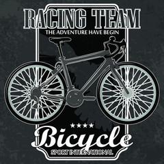 Bike emblem with grunge elements. The text and the bicycle are located on separate layers. Cracks and abrasions can be disabled.