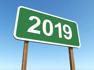      New Year 2019 Creative Design Concept with Sign Board- 3D Rendered Image 