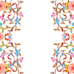 Fototapeta na wymiar collection vertical borders with nature flora and butterflies. w
