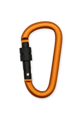 Matte Orange metal aluminum snap hook isolated on white background.