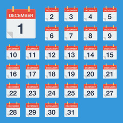 Flat calendar December Icon. Calendar on the wall. Vector illustration.