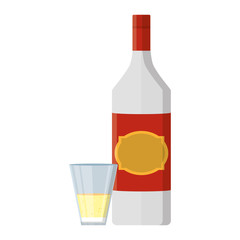 schnapps liquor bottle and glass beverage - obrazy, fototapety, plakaty