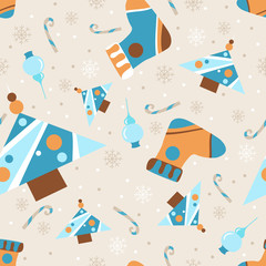 Seamless New Year pattern. Candys, christmas tree and snowflake. vector illustration