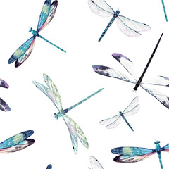 Watercolor dragonfly pattern