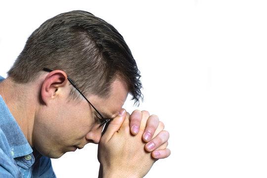 Man Praying on iSolated White Background.