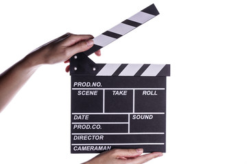 Fototapeta premium Hands holding clapper board or slate film concept.