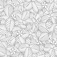 Field of wild forest strawberry. Seamless pattern. Hand drawn. Linear.