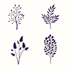 Simple flower drawing, silhouettes, vector illustration