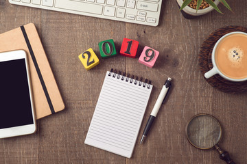 2019 new year plan concept with notepad