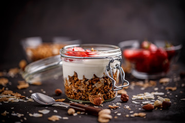 Glass jar of oat granola
