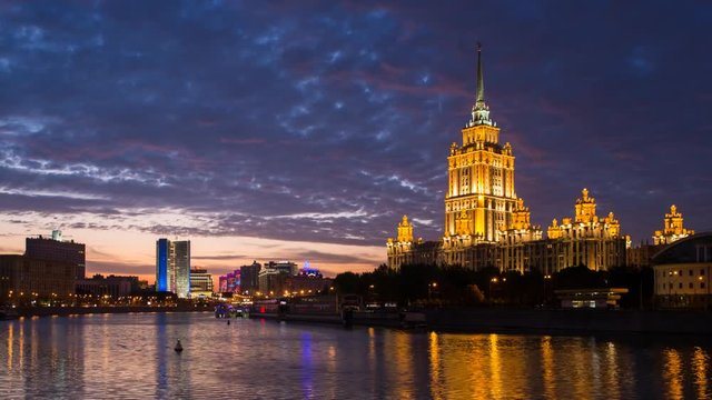 Russia, Moscow, Moskva river, Hotel Ukraine - one of the seven sister skyscrapers, built in Moscow at the end of Stalin's reign 