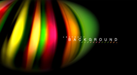 Abstract wave lines fluid rainbow style color stripes on black background. Artistic illustration for presentation, app wallpaper, banner or poster
