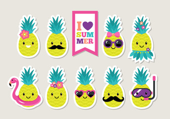 Pineapple cute characters set