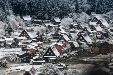 Shirakawa village in late november autumn to winter season