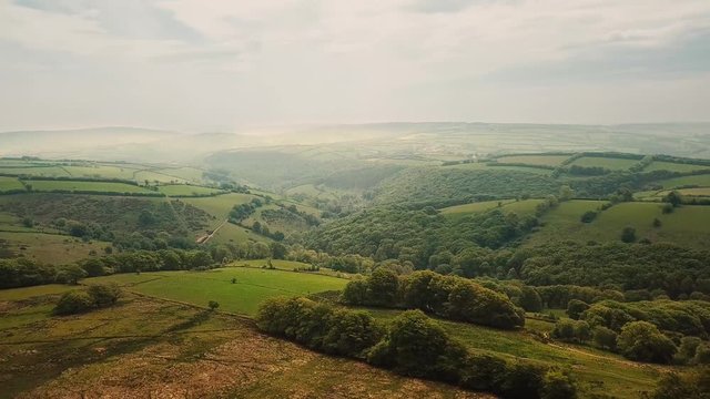 Aerial view of Exmoor National Park with highest point Dunkery Beacon