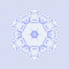 Creative mystic blue mandala. Kaleidoscope abstract wallpaper. Sacred geometry digital painting art. Magic fractal artwork. Symmetry meditate graphic design pattern. Print for fabric, textile or paper