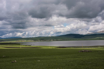 Fototapeta na wymiar green meadow near tsalka lake
