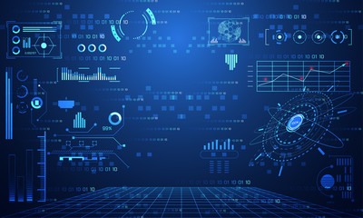 abstract technology ui futuristic concept hud interface hologram elements of digital data chart, communication, computing and circle percent vitality innovation on hi tech future design background