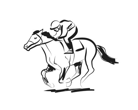 Vector ink sketch rider with a horse