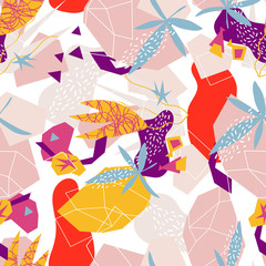 Abstract floral elements paper collage.Vector illustration hand drawn.