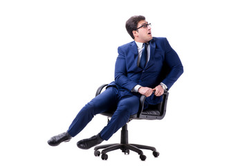 Businessman sitting on office chair isolated on white