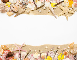 sand starfish seashell on white background